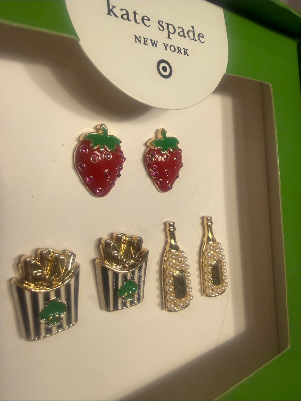 NWT Kate Spade 3 Piece Earring Set - Champagne, French Fries & Strawberry - Picture 5 of 9